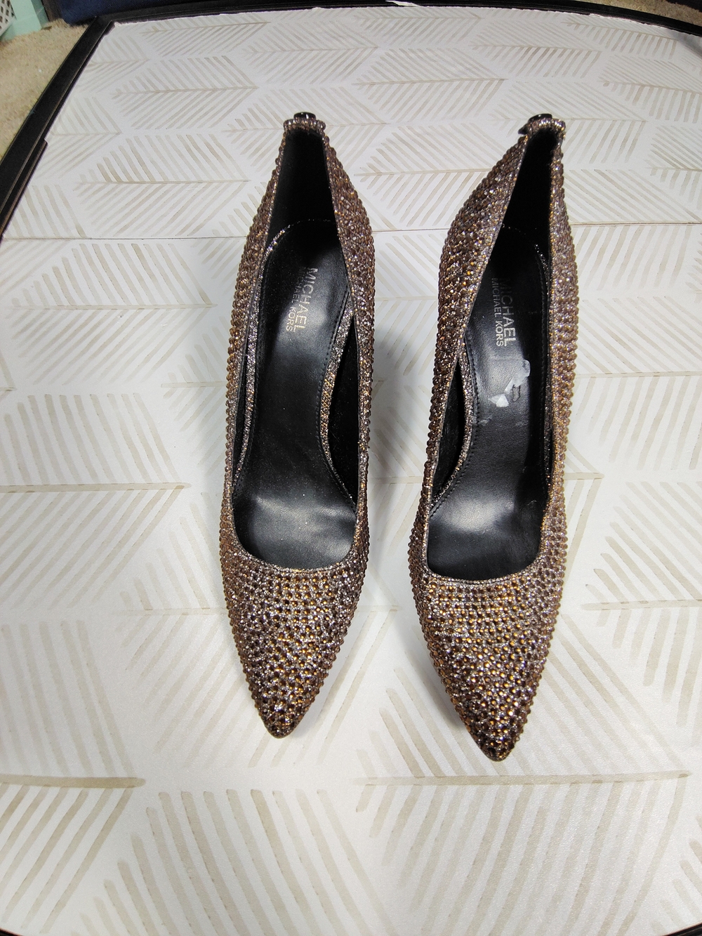 Michael Kors Women's Crystal-Embellished Brown Pointed‎ Toe Pumps